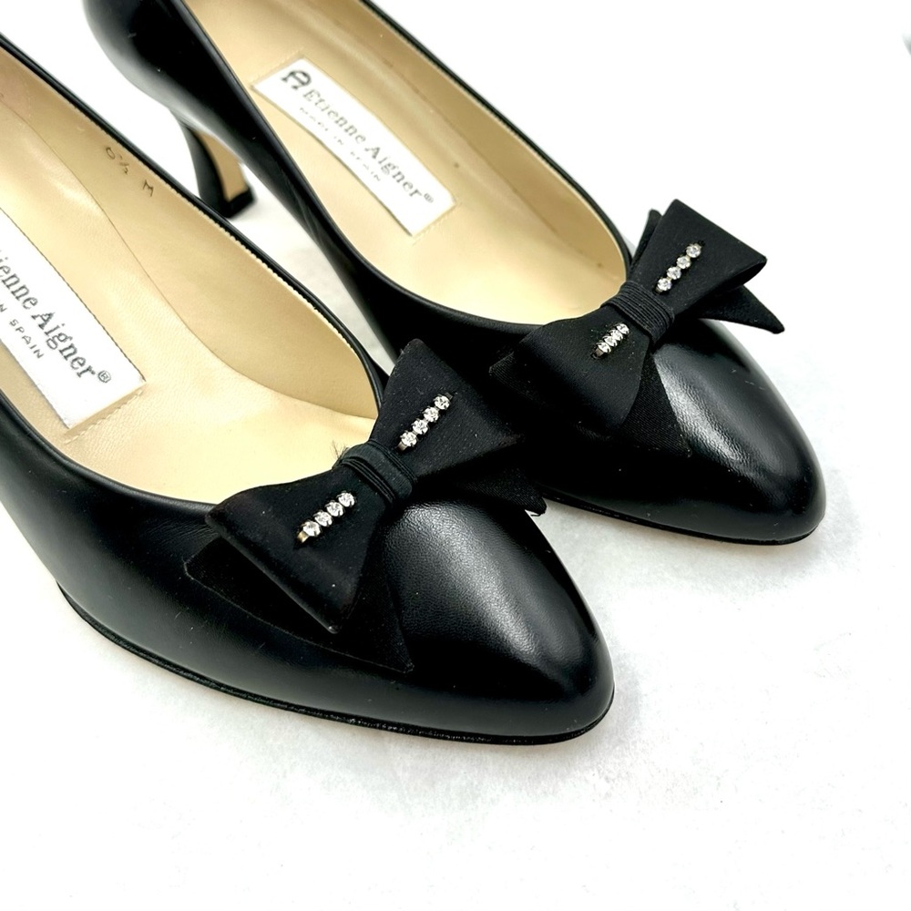 Vintage Black Bow Clear Rhinestone Shoe Clips Fancy Black Tie